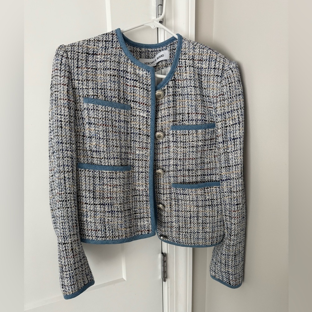 Veronica Beard Blue and Gray Plaid Blazer